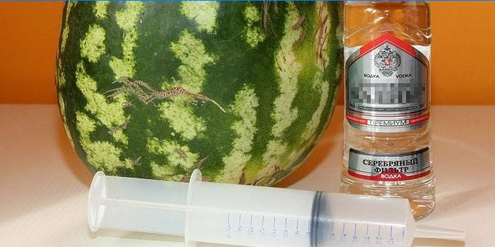 Watermelon, vodka and syringe