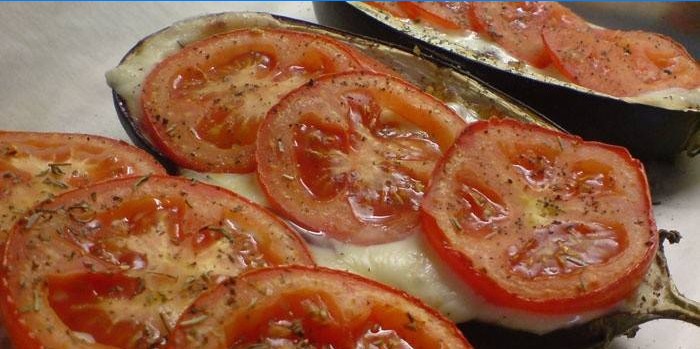 Baked eggplant boats with tomatoes and mozzarella