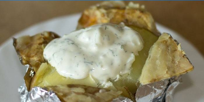 Plate of potato baked in foil