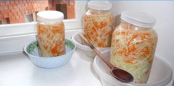 Pickled cabbage in jars