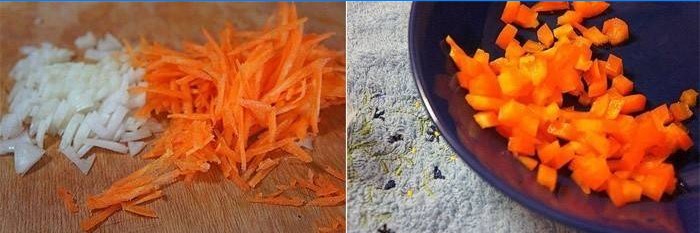 Slicing carrots and onions
