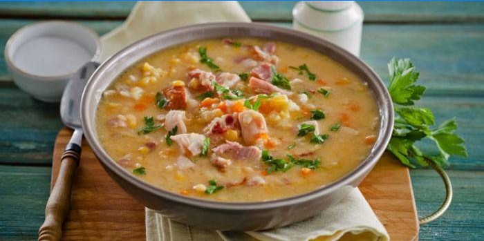 Pea Soup with Smoked Chicken Meat