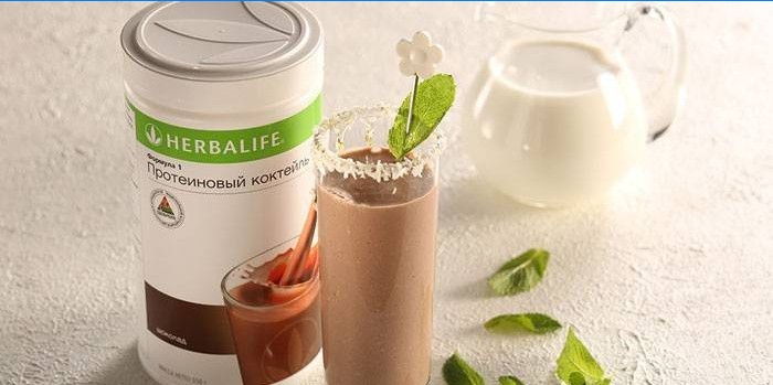 Herbalife protein shake in a jar and ready in a glass