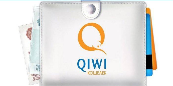 Qiwi logo wallet with money and cards