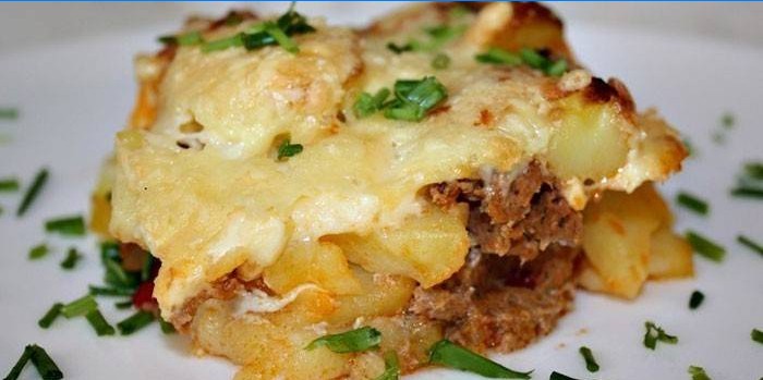 Potato casserole with minced meat and cheese