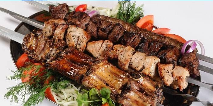 Ready kebab from different parts of pork