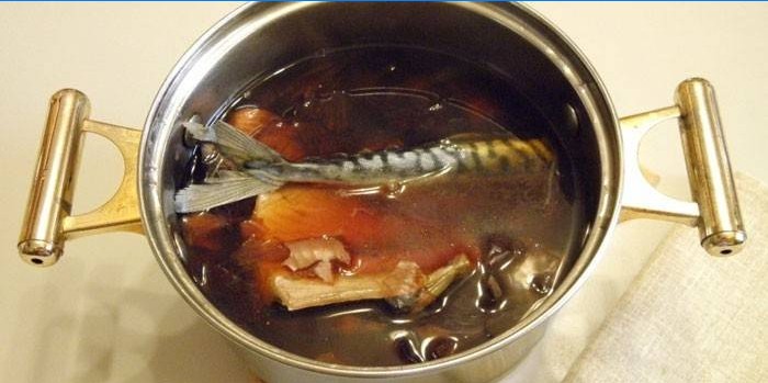 Mackerel in marinade in a pan