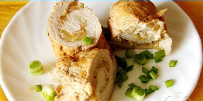 Chicken fillet rolls with pineapple filling