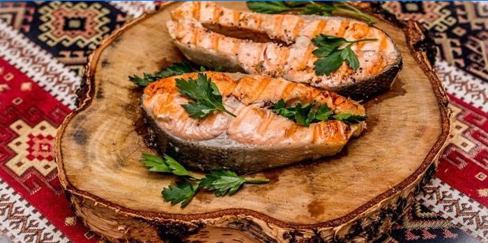 Grilled coho salmon steaks