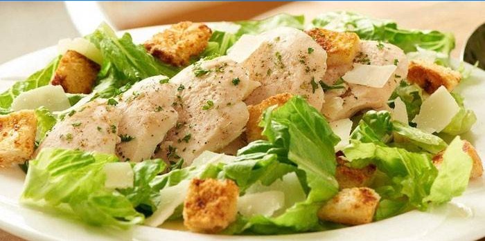 Variety of Caesar Salad with crackers