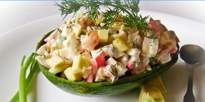 Salad with avocado and crab meat
