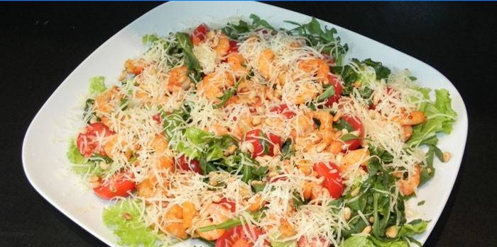 Shrimp, Cheese and Pine Nuts Salad