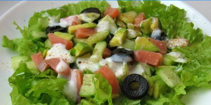 Salad with red fish and cucumber