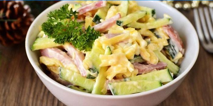 Ham salad with fresh cucumber and cheese
