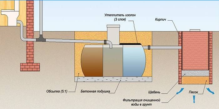 The scheme of the septic tank with tertiary treatment