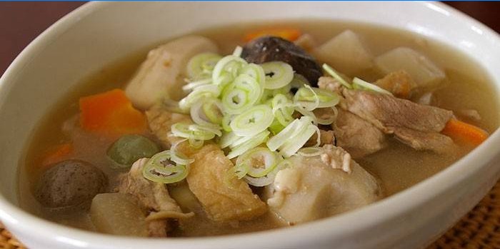 Japanese soup with pork and vegetables