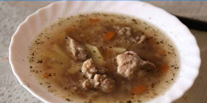 Pork broth soup with buckwheat