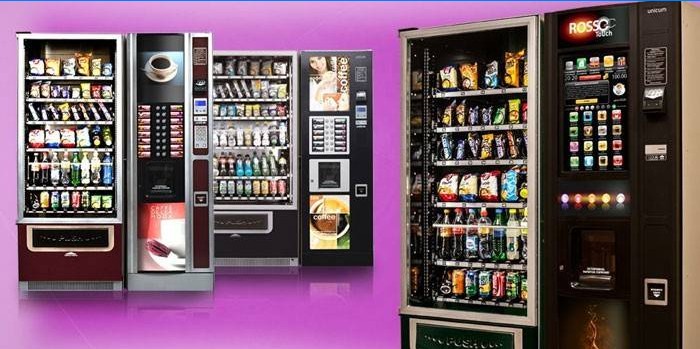 Vending machines for the sale of snacks and drinks