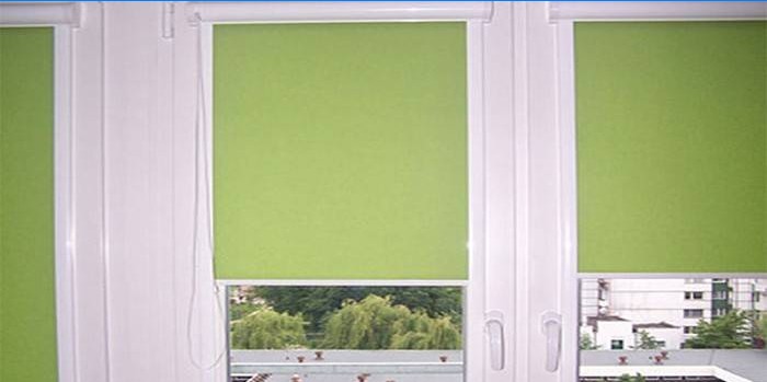 Light green roller blinds on the windows of Santa Uni
