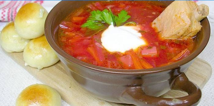 Borsch with pork ribs and donuts