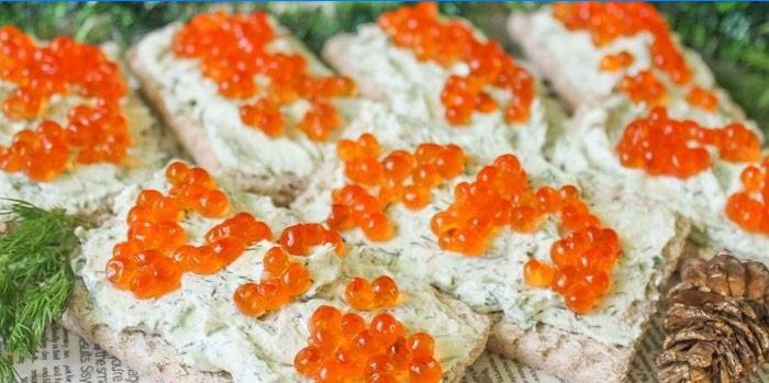 Caviar with red caviar and cheese