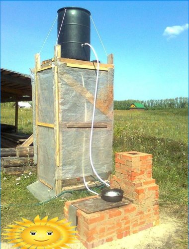 Outdoor heated shower with foil