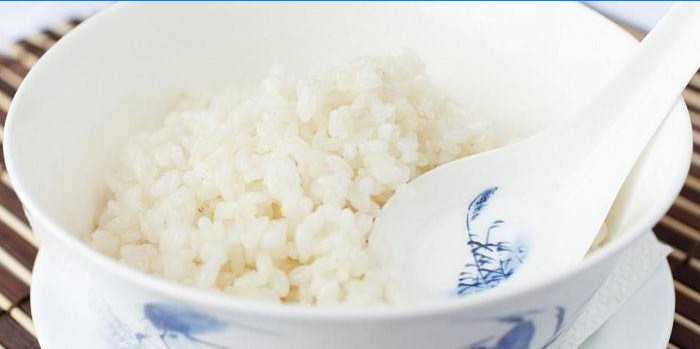 Boiled rice in a plate