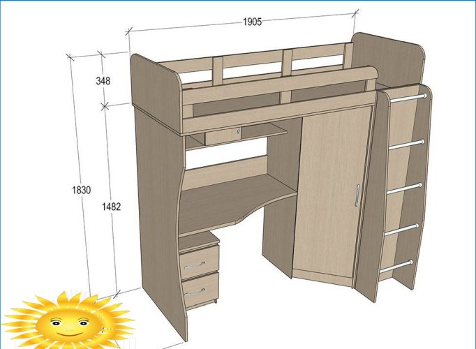 Loft bed - dimensional drawing