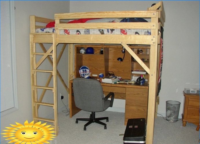 Loft bed made of wood