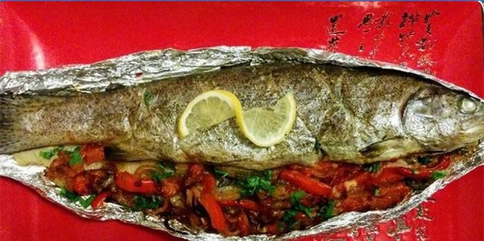 Colored trout baked in foil