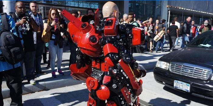 Man in a robot suit.