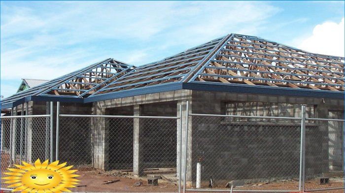 Hip roof under construction