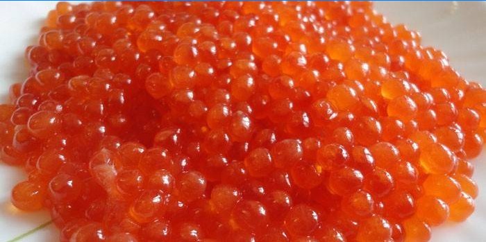 Red caviar on a plate
