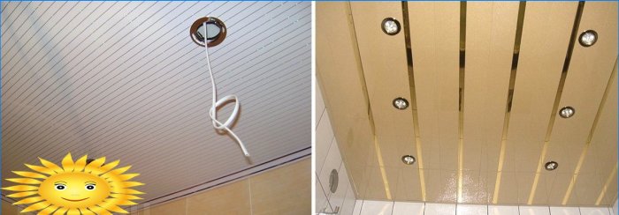 Installation of spotlights in a plastic ceiling