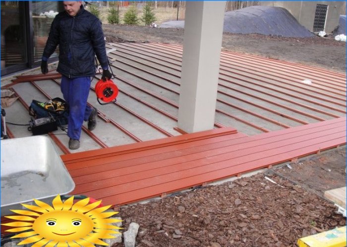 Installation of decking made of wood-polymer composite