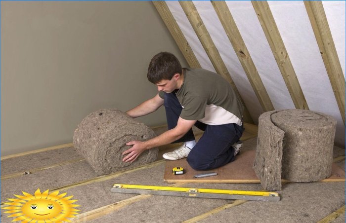 Insulation of the attic floor using wooden beams