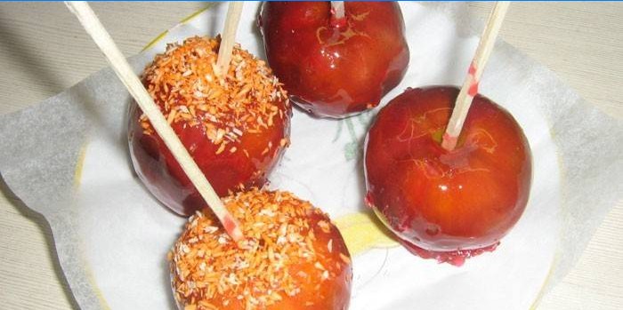 Caramelized apples on a stick