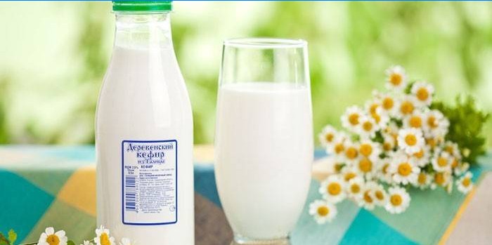 Kefir in a bottle and a glass