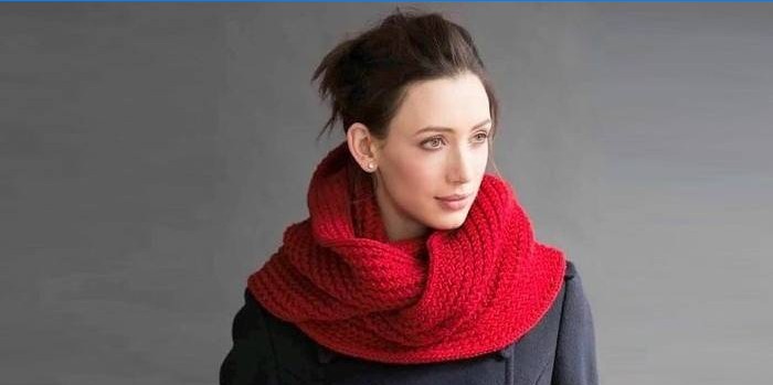 red snood knitted with an English elastic band
