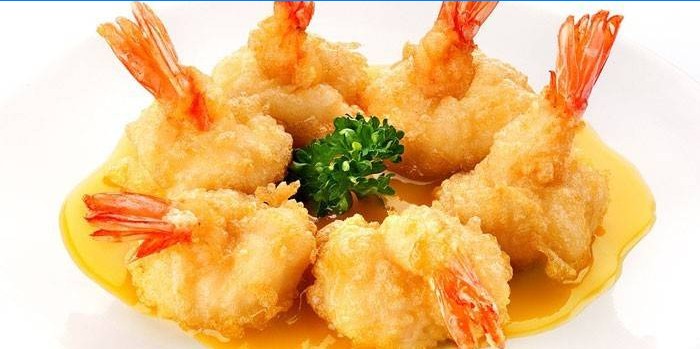 Grilled king prawns in cheese batter