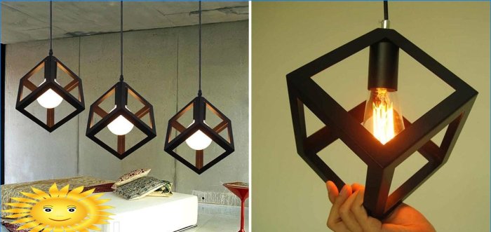 Cube shaped metal lamp