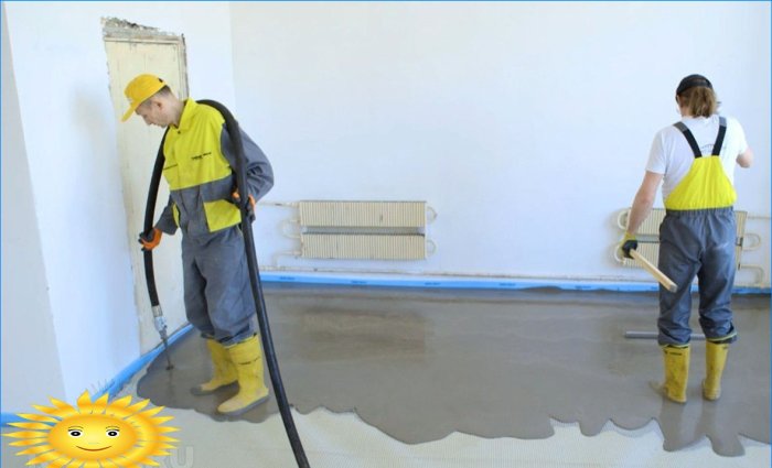 Pouring a self-leveling mixture using a plastering station