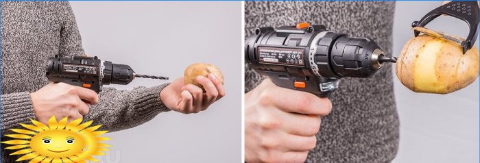 Peeling potatoes with a drill