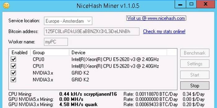 Running mining for NiceHash Miner processor