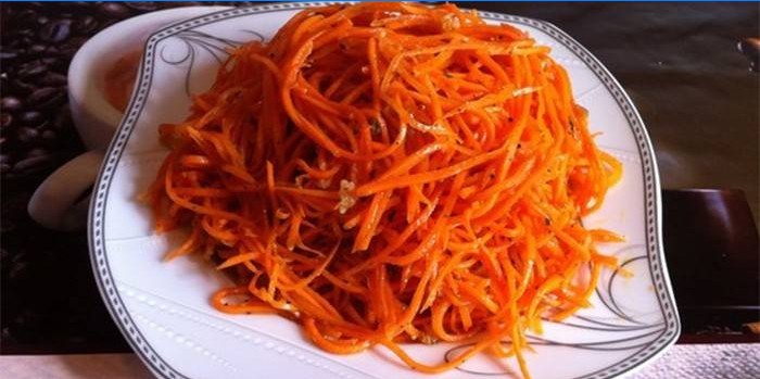 Ready-made spicy Korean carrots on a plate