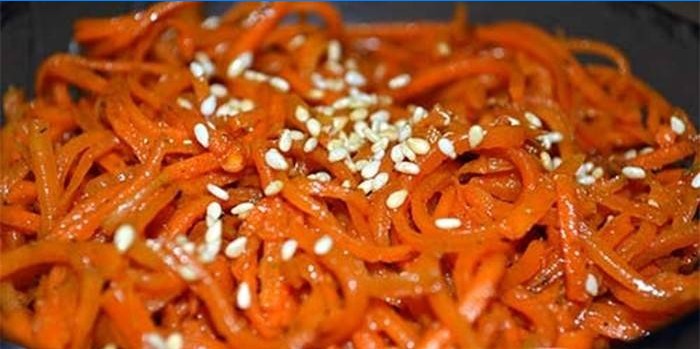 Korean carrot with soy sauce and sesame seeds