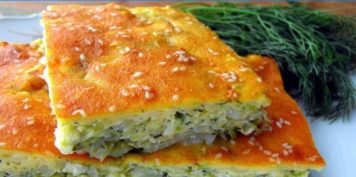Cabbage jellied pie on mayonnaise and sour cream