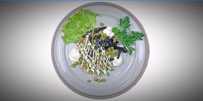 Prague salad with mushrooms and green peas