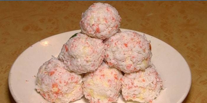 Cheese balls with crab sticks and walnuts