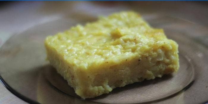 A piece of cottage cheese casserole with rice